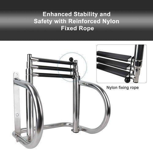Manumarine 3 Step Pontoon Boat Ladder, Pontoon Ladders for Pontoon Boats, Stainless Steel Rear Entry Inboard Ladders Over Platform
