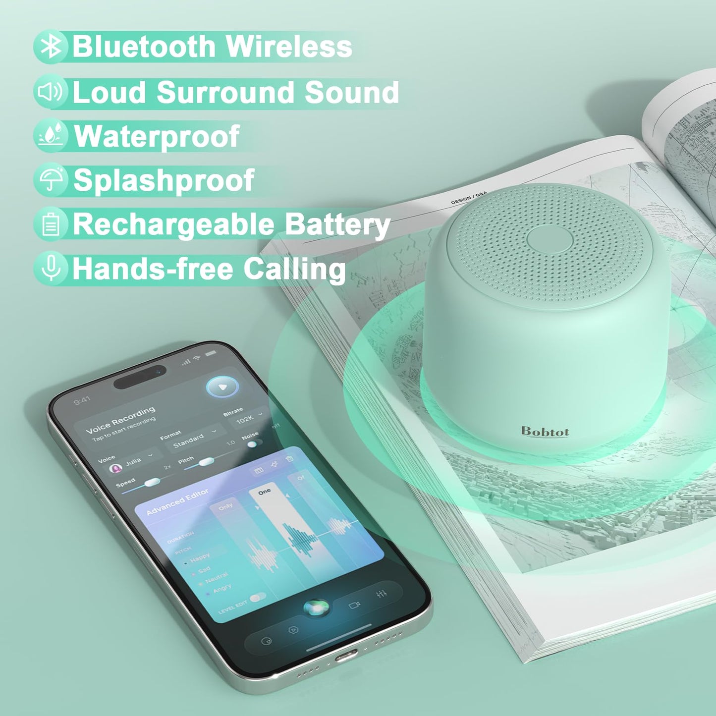 Bobtot Portable Bluetooth Speakers With Strap Easy To Carry, Wireless Ipx5 Waterproof Mini Speaker With Loud Stereo Sound, 20 Ho
