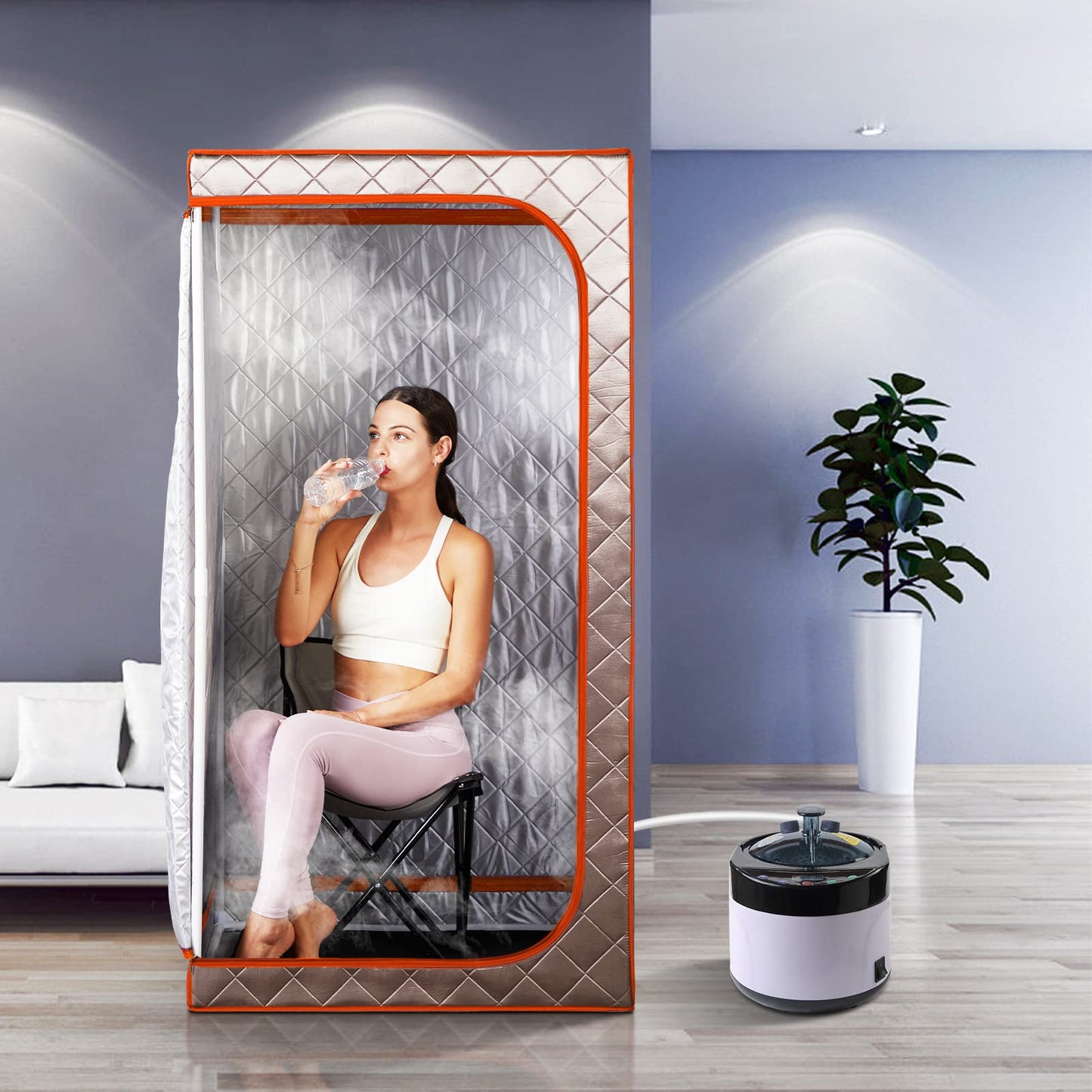 TaTalife Portable Steam Sauna, Full Size Personal Sauna for Home, with 4L & 1500W Steam Generator, Remote Control, Timer (Single Steam 4L Steamer Set - Dark Grey Orange Rim, 33.85" x 33.85" x 65.74")
