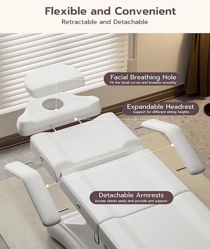 Icoget Fully Electric Tattoo Chair Esthetician Bed for Clients, 3-Motor Adjustable Spa Table Facial Bed for Lashing, Waxing, Professional Aesthetics Chair for Salon, White