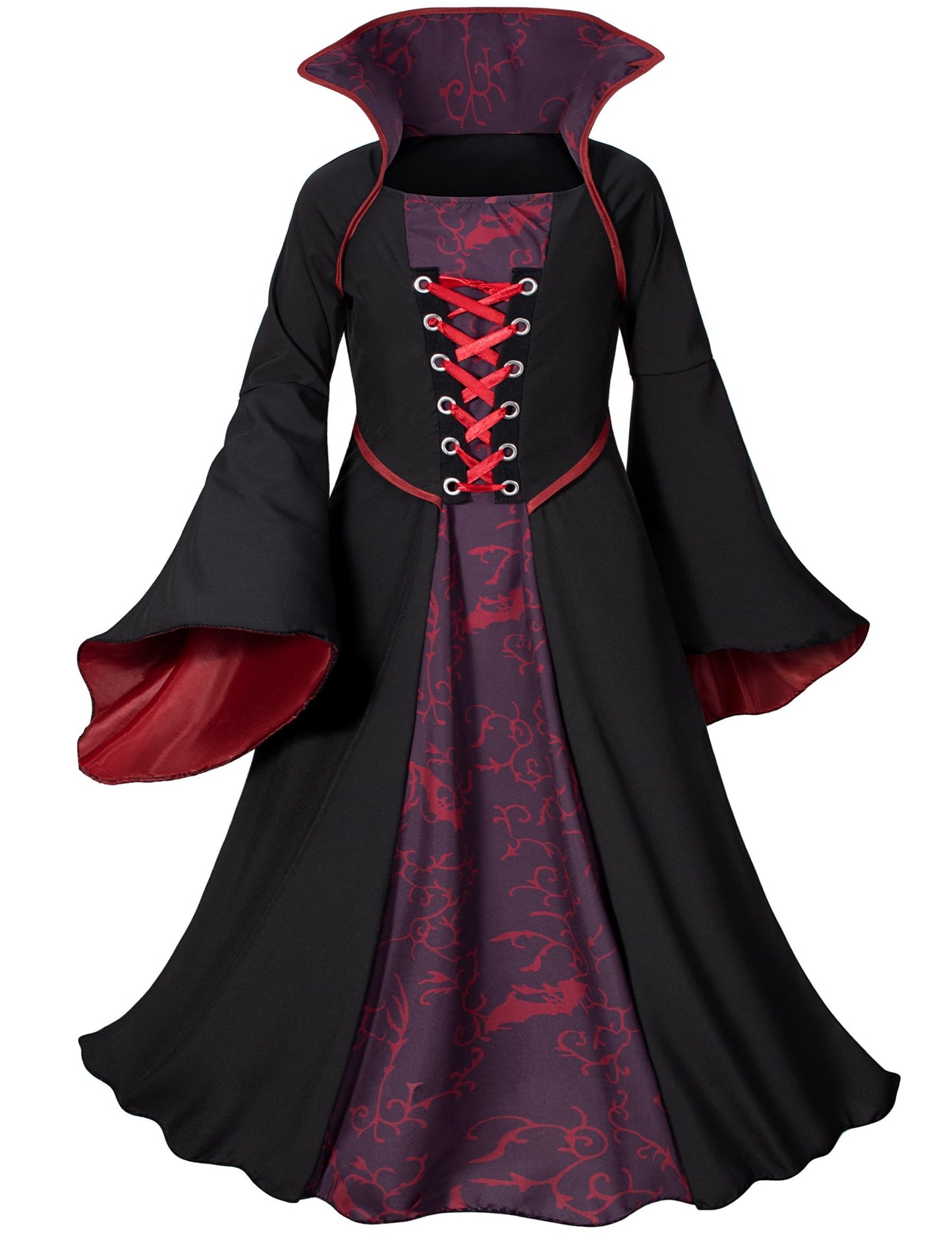 Vampire Costume Set for Toddler Girls Halloween Dress Up with Vampires Props (Fangs, Wand, Choker) 3T 4T