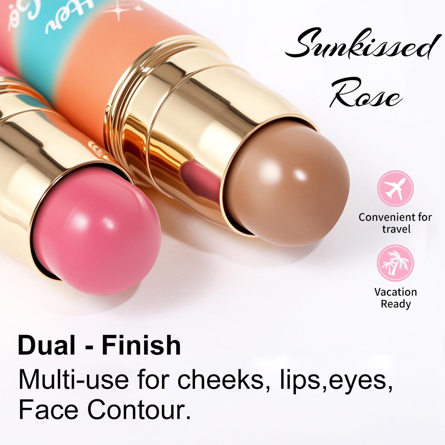 Dual-Ended Blush and Bronzer Stick - 2-in-1 Creamy Face Cheeks Contour Makeup, Smooth Hydrating Formula, Buildable Color for Nat