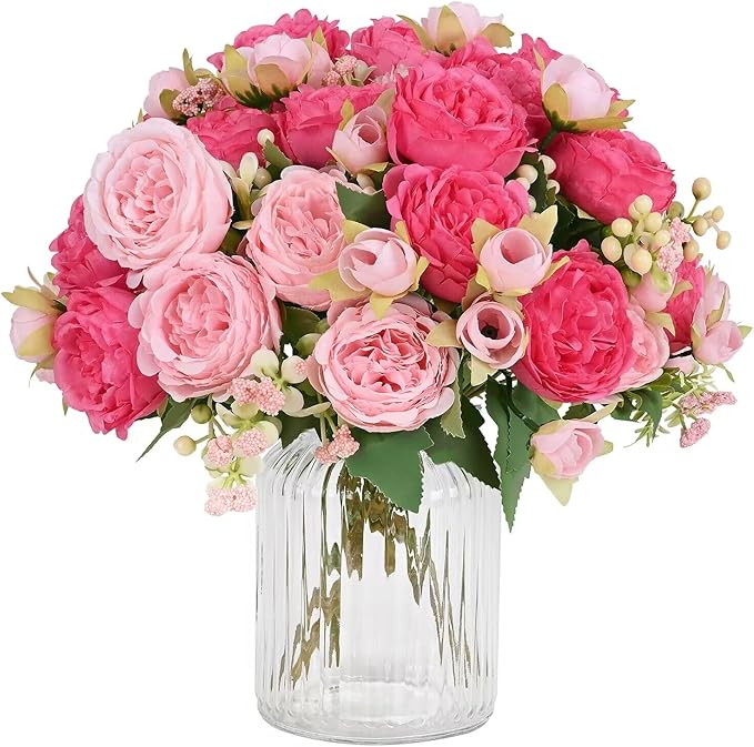 MARTINE MALL 4 Packs Peonies Artificial Flowers, Mixed Pink Artificial Peonies, Silk Peonies Flowers Fake Peonies Artifici...