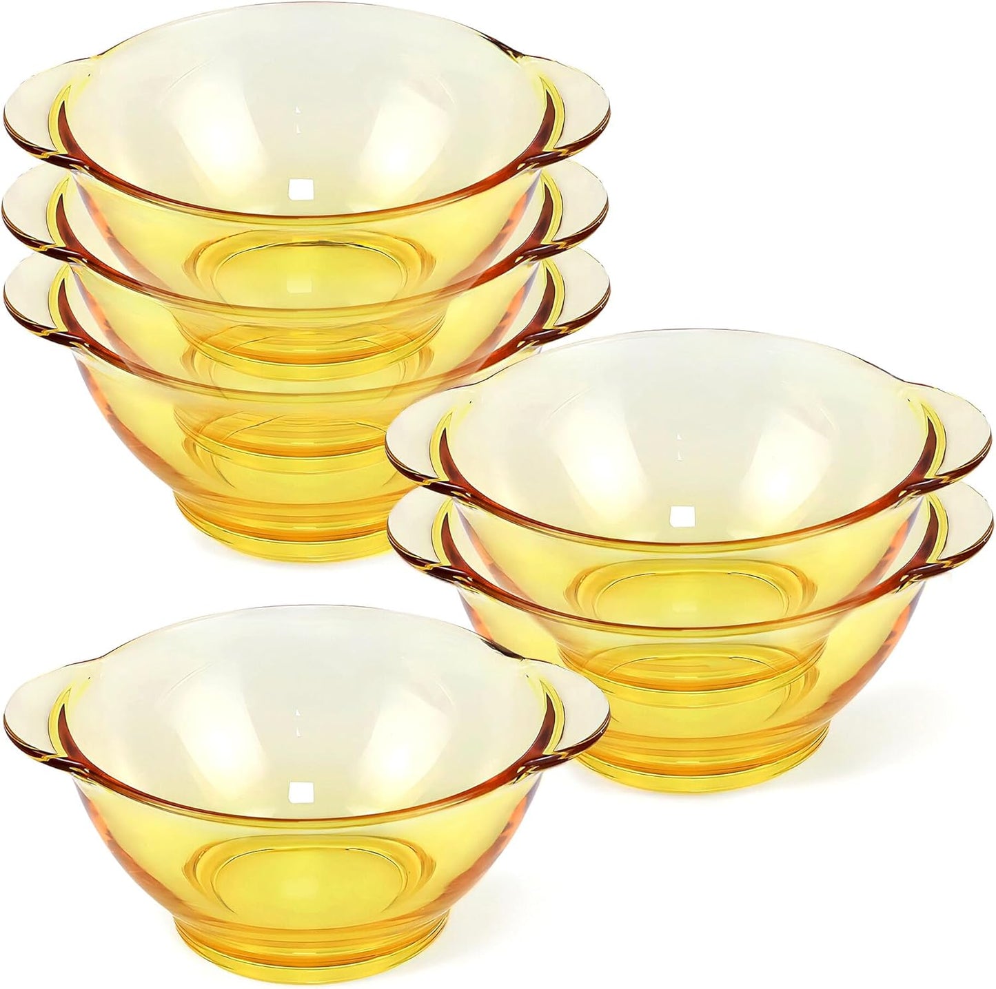 STP GOODS Glass Soup and Salad Bowl with Handles Set of 6, Cobalt Transparent Glass Eating Plates, Circular Dinnerware for Salad, Bread, Dinner (Salad Bowl Yellow, Set of 6)