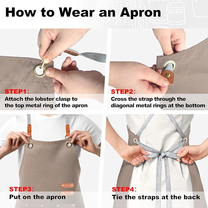 chef apron bib tool apron for man woman cross back straps with 4 pockets for kitchen cooking gardening baking working