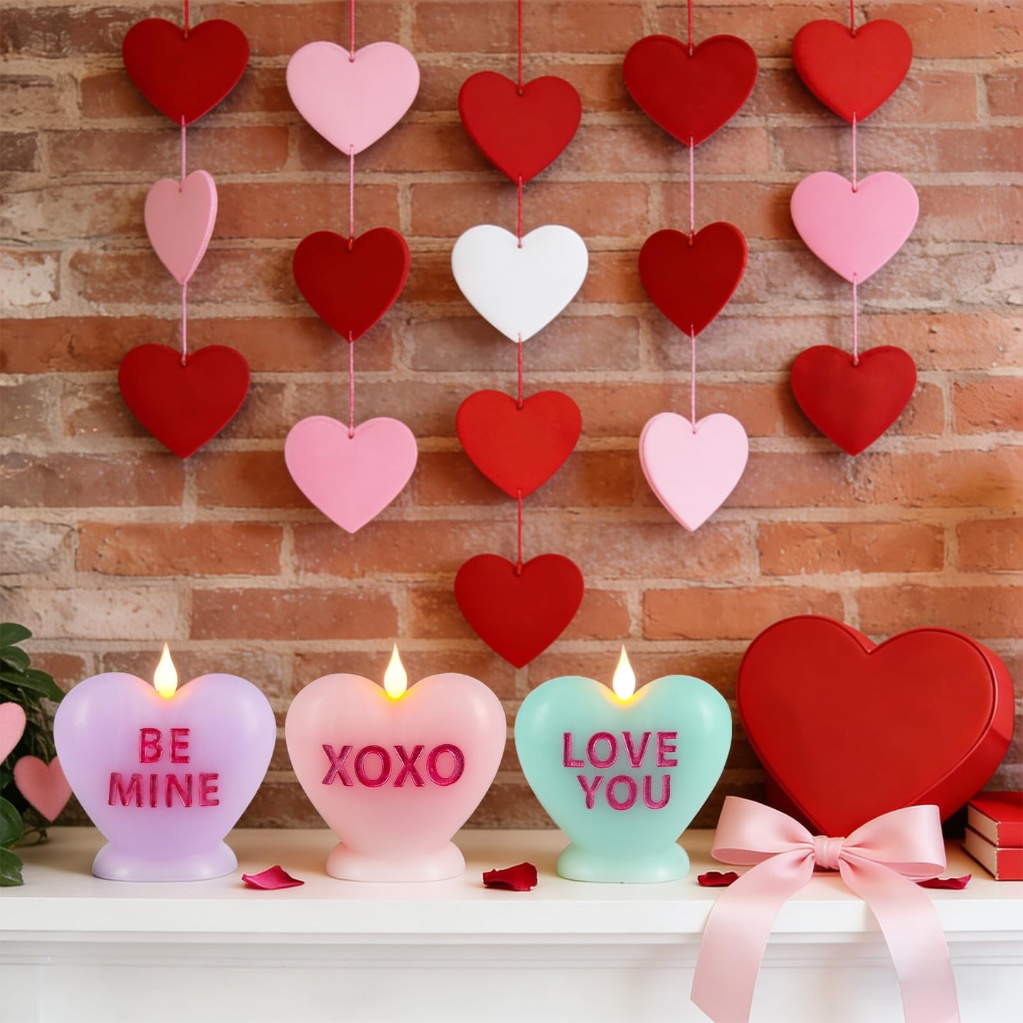 Sariiraw 3 Pcs Valentine Heart Shaped Flameless Candle with Remote & Timer - Romantic LED Mood Light, Battery Operated for Valentine's Day, Anniversary & Home Decor
