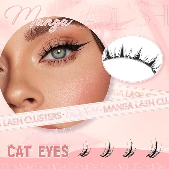 FADLASH Lash Clusters DIY Lash Extensions Fairy Eyelash Clusters Manga Cluster Lashes Individual Lashes Thin Band Cluster Eyelash Extensions Volume (D21)