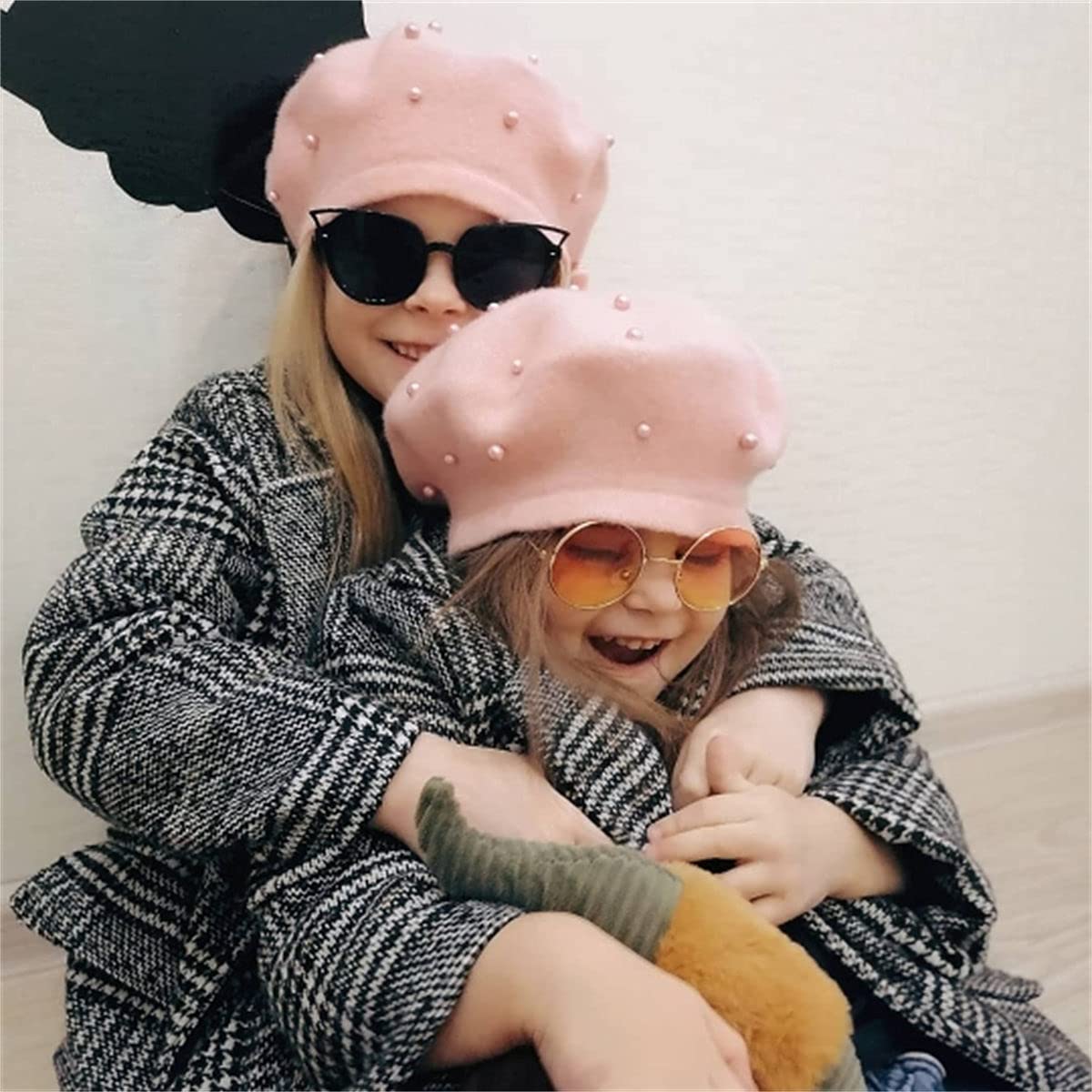 FOMOYUU Kids Girl French Wool Pearl Berets Princess Warm Fashion Toddler Girls Cap Hats 2-6Y (Grey, 2-6 Years)