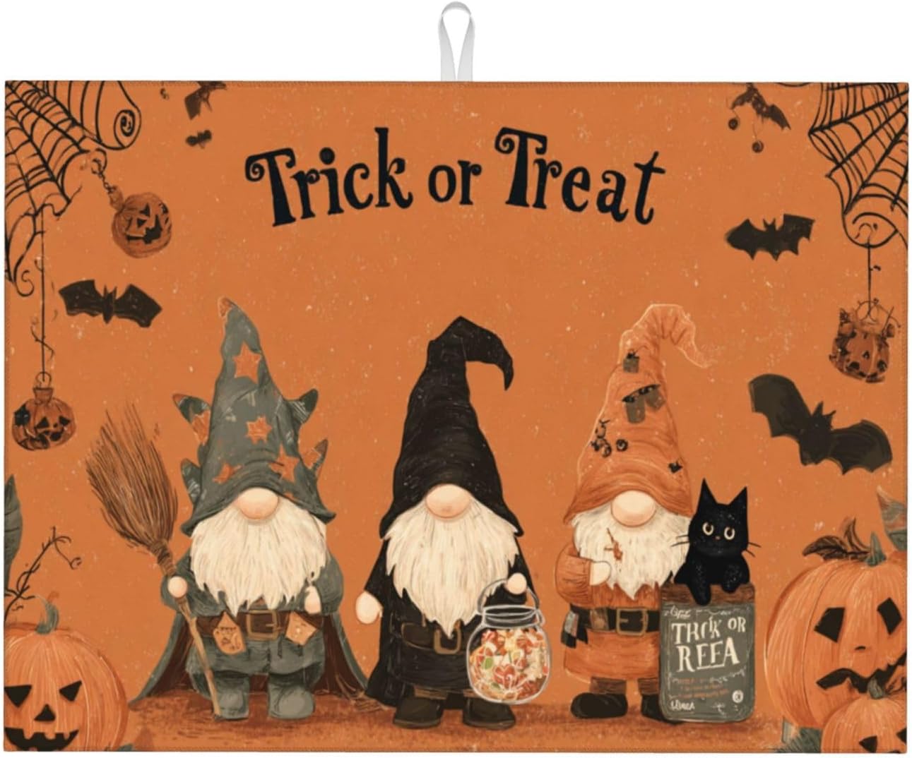 Dish Drying Mat Gnomes Halloween Pumpkin for Kitchen Counter Absorbent 18x24 Inch Microfiber Dishes Plate Glass Dry Draining Pad Reversible Washable