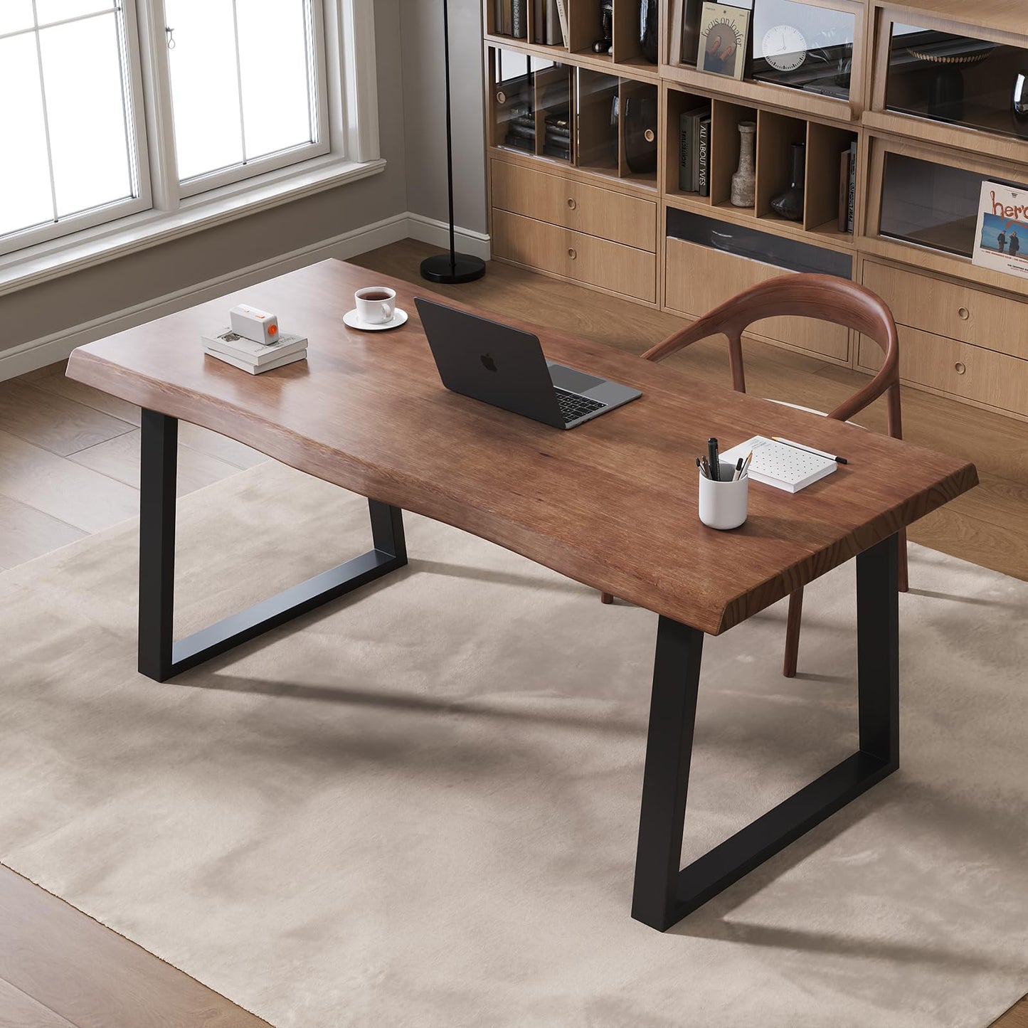 Pine computer desk, modern solid wood home office desk, long rural farmhouse pine dining table, administrative workstation computer desk, suitable for living room and dining room (63inch)