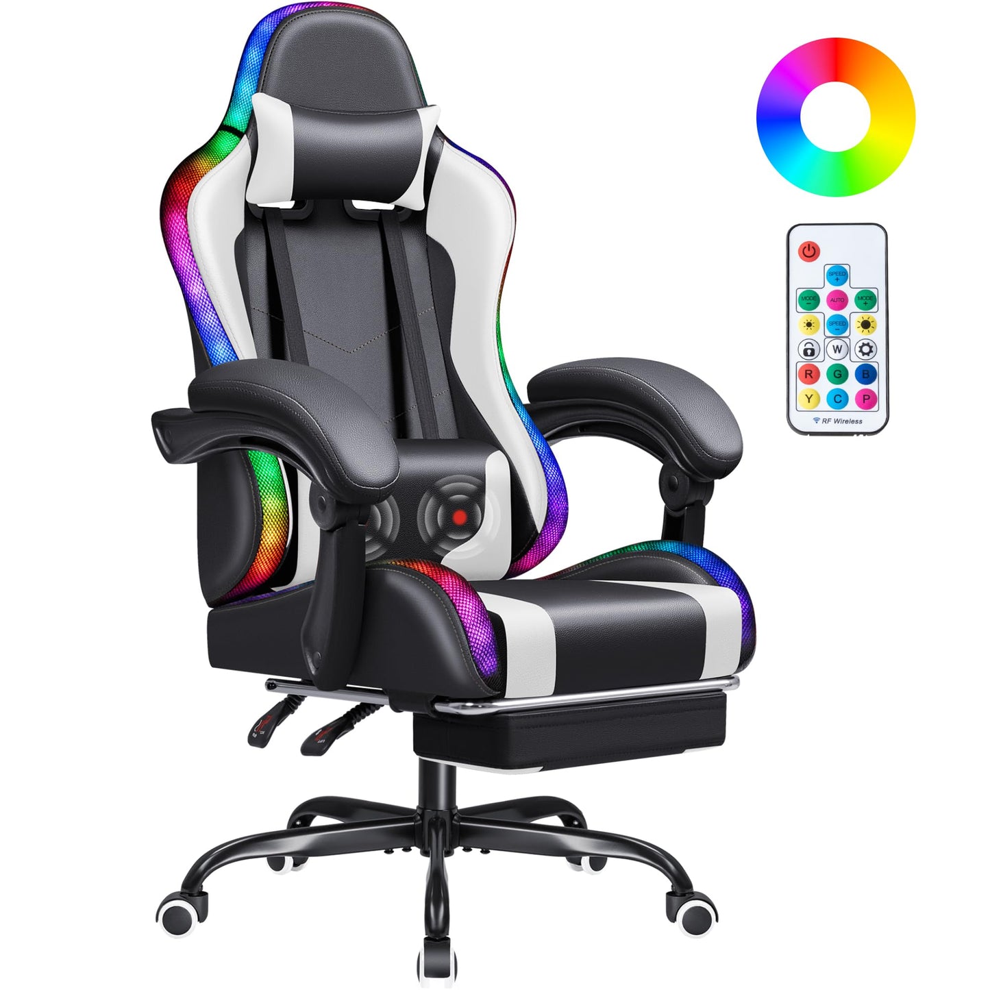 Homall Gaming Chair, Video Game Chair with Footrest and Massage Lumbar Support, Ergonomic Computer Chair Height Adjustable with Swivel Seat and Headrest (RGB White)