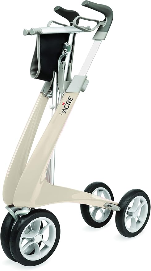 byACRE Carbon Ultralight Rollator Walker with Organizer Bag, Wide Track, Oyster White