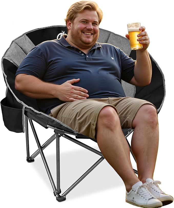 Northroad XXL Camping Moon Chair,Oversized Round Chair,Folding Padded Saucer w/Side Pocket,500lbs Capacity for Outdoor Hik...