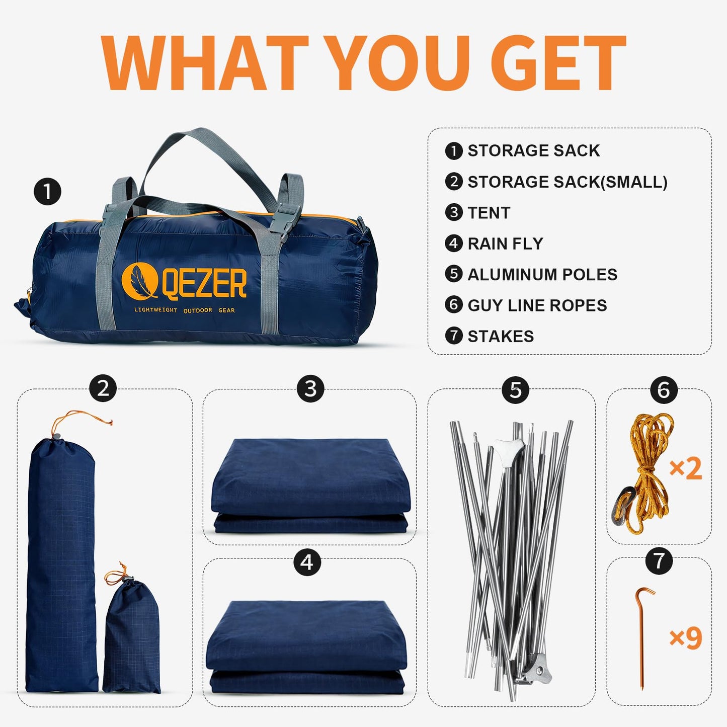 QEZER Camping Tent 1/2 Person Tents Windproof Portable Adults Tents for Camping Hiking Backpacking Traveling Easy Set up (Blue, 1 Person)