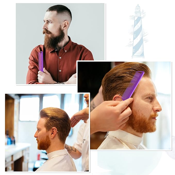 Rat Tail Teasing Combs Set: 3 Long Steel Pin Combs for Parting Hair - Salon Styling Combs for Women (Purple, Green, Blue)