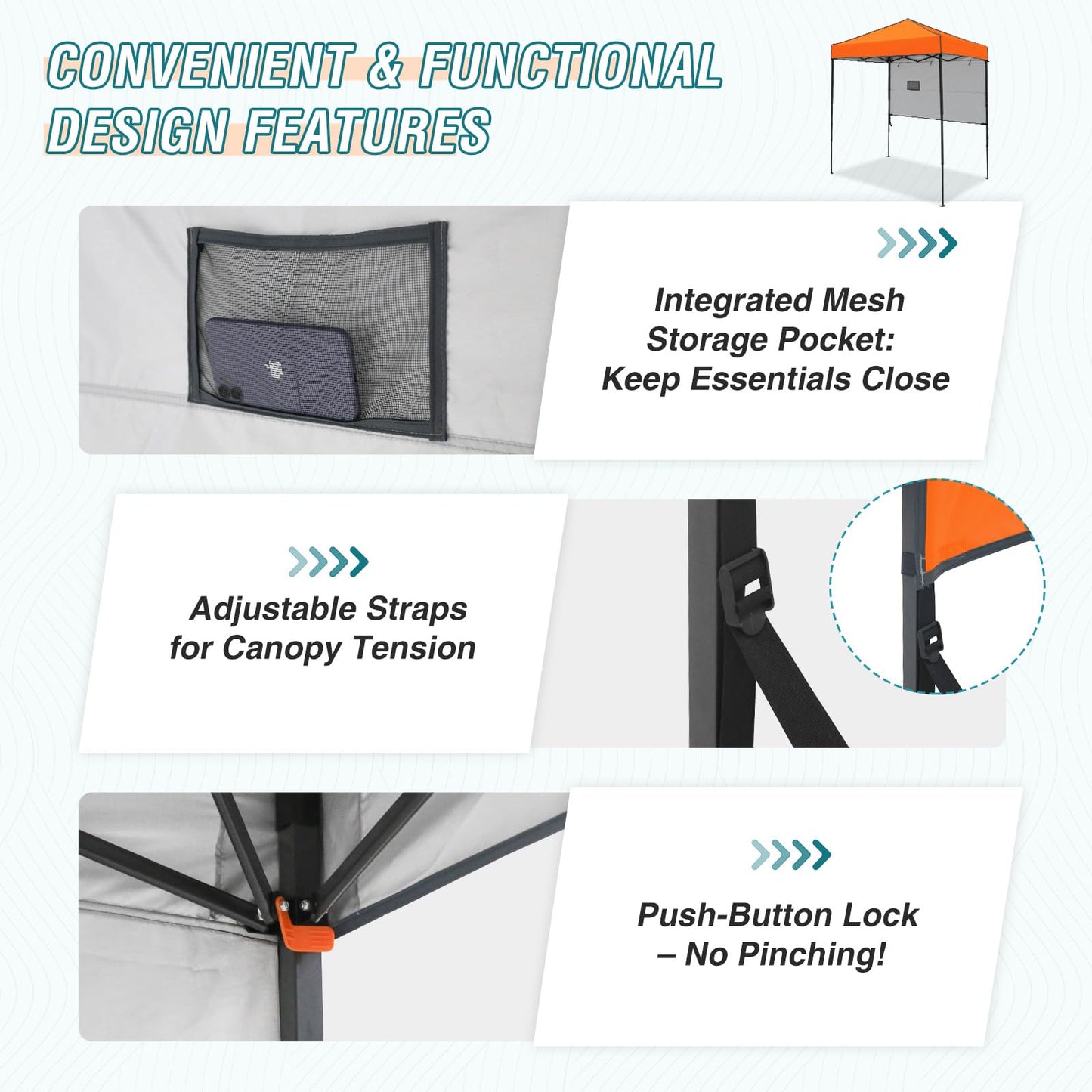 EAGLE PEAK Instant Pop Up Canopy with Adjustable Sun Wall 6x4, Straight Lightweight Compact Portable Tent with Carry Bag, Orange