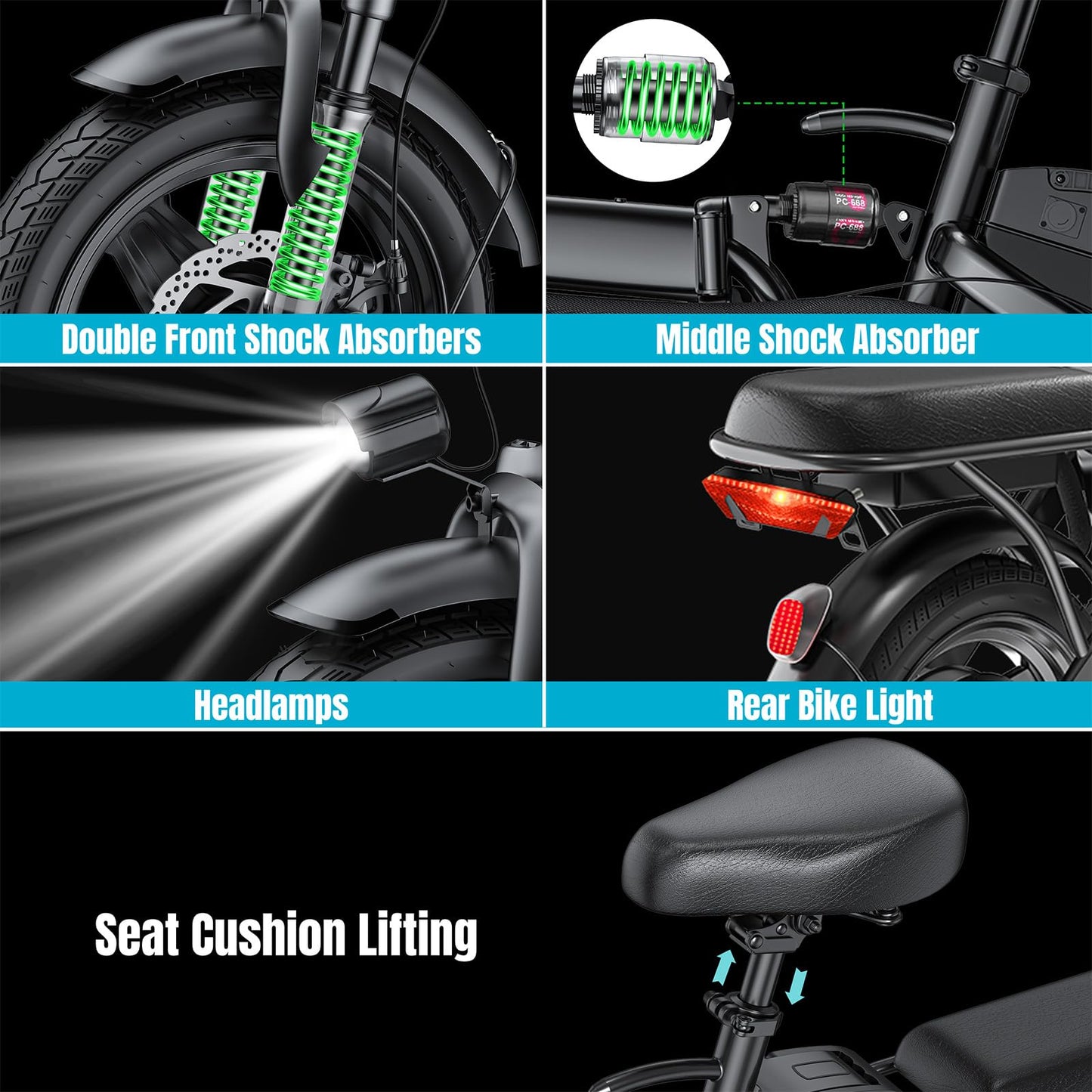 Electric Bike for Adults and Teens, 560W Motor 24MPH Compact Commuter Ebike, 32 Miles Range, 48V 10Ah Battery, 3 Shock Absorbers, 14" Mini Foldable Electric Bicycle with Basket, UL 2849 Certified