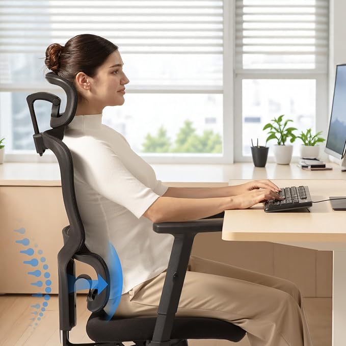 SIHOO M56C Ergonomic Office Chair, High Back Desk Chair, Lumbar Support, Swivel Computer Task Chair with Adjustable Headrest, Tilt Function,Black