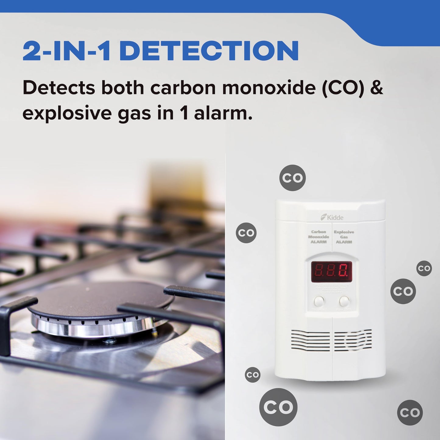 Kidde Carbon Monoxide Detector, Propane, Natural, Methane, & Explosive Gas Alarm, Plug-In Wall with 9-Volt Battery Backup, Digital LED Display