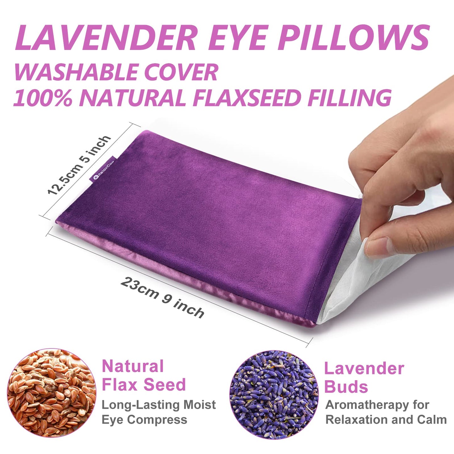 RelaxCoo Lavender Eye Pillow for Relaxation, Yoga, Sleeping, Weighted Eye Mask Heated for Headache, Sinus, Dry Eye Relief, Moist Heat Eyes Compress, Meditation Accessories with Aromatherapy, Pack of 4
