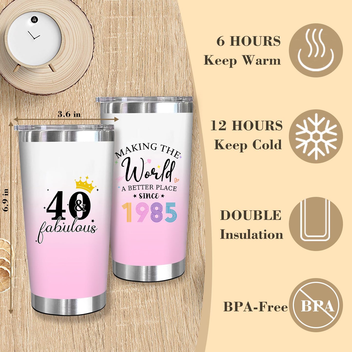Unipinkart 40th 1985 Birthday Gifts for Women, 40 Year Old Birthday Fabulous Gifts for Women, Cool 40th Gift Canvas Tote Bag Set for Woman, Turning 40th Cup Gift Basket for Her Mom Sister Wife