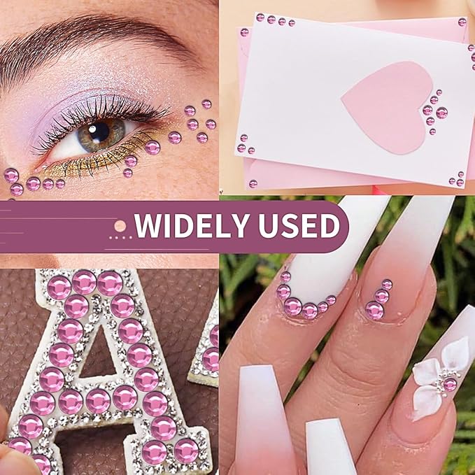 3090PCS Face Gems Eye Jewels Rhinestones Crystals Stickers 3/4/5/6mm with Light Pink Rhinestones Stickers for Body, Stick on Jewels Makeup Glue for Face Eye Hair Nails Make up and Craft Decor