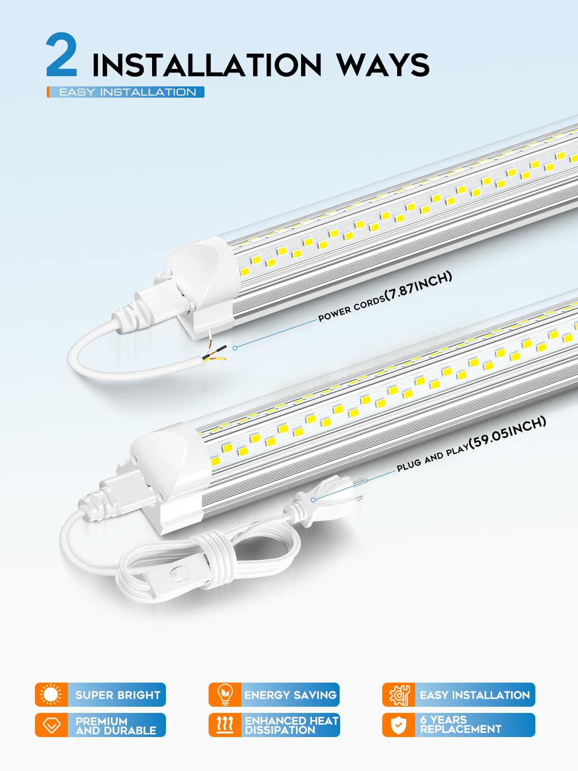 Super Bright 100w 8ft Led Shop Lights 10-Pack| 5000K 15000lm Linkable 8' Led Ceiling Garage Lighting Light Fixtures For Upgrades Garage Shop Workshop Warehouse Barn Lighting| Fluorescent Replacement