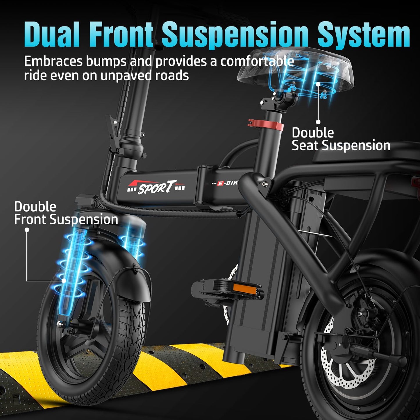 ASKGO Z6 Foldable Electric Bike for Adults, 14" Electric E-Bike with 500W Peak Motor, Max 25Miles 20MPH Electric Bicycles, Dual Front Suspension