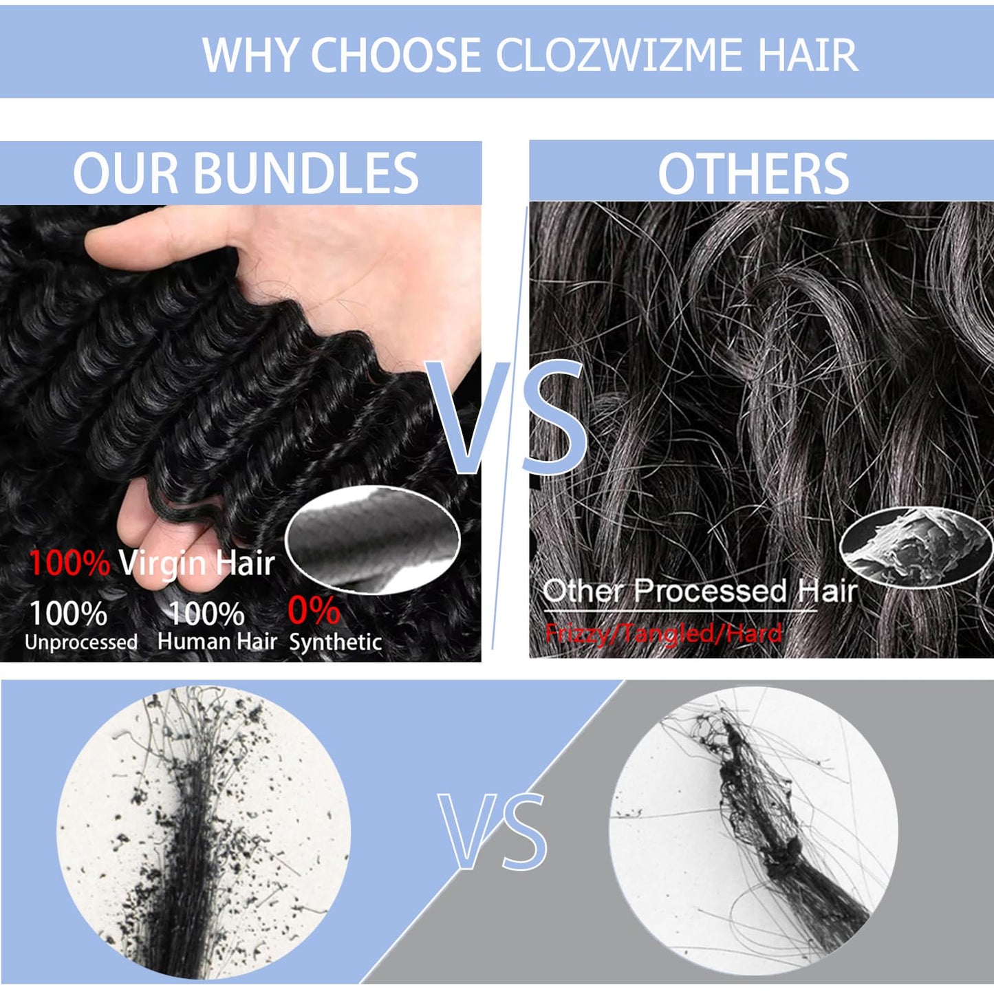 Deep Wave Human Hair Bundles 12A Deep Curly Wave 4 Bundles 100% Unprocessed Brazilian Virgin Human Hair Natural Black Color Wet