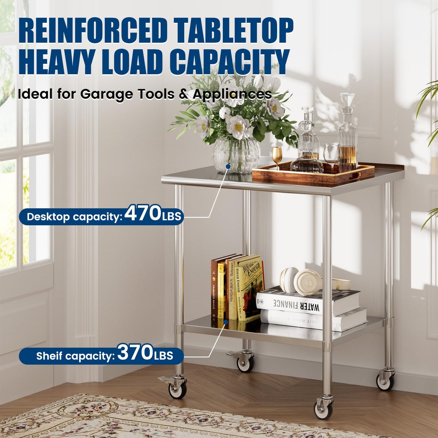 Chingoo Stainless Steel Work Table 30x36 Inch with Adjustable Undershelf & Backsplash, Heavy-Duty Prep Table for Commercial Kitchen, Restaurant, Garage, Outdoor
