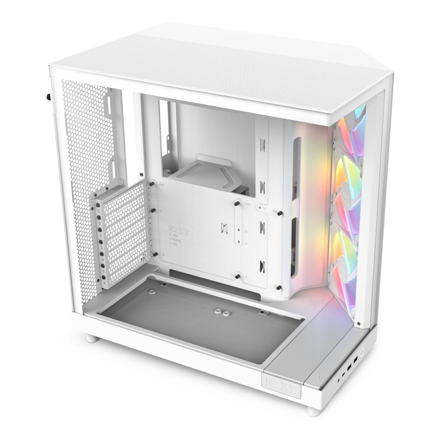 Nzxt H6 Flow Rgb Mid-Tower Airflow Case With 3 Rgb Fans, Panoramic Glass Panels, And Cable Management - White