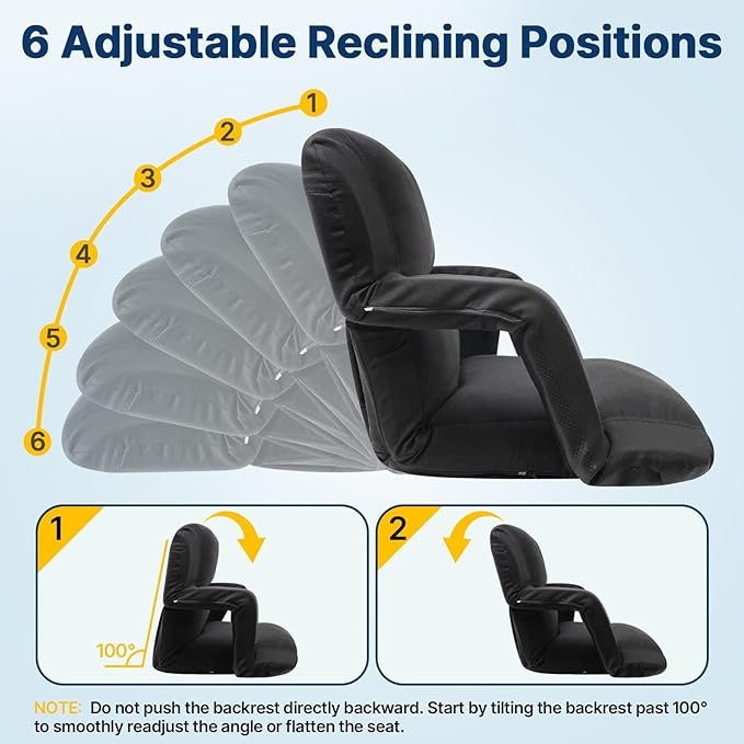 DEKEMASTER Stadium Seats with Back Support, Exclusive Sofa Style Design 23inch Wide Bleacher Chairs with Extra Thick Back and Cushion, 6 Reclining Positions for Sport Events Camping