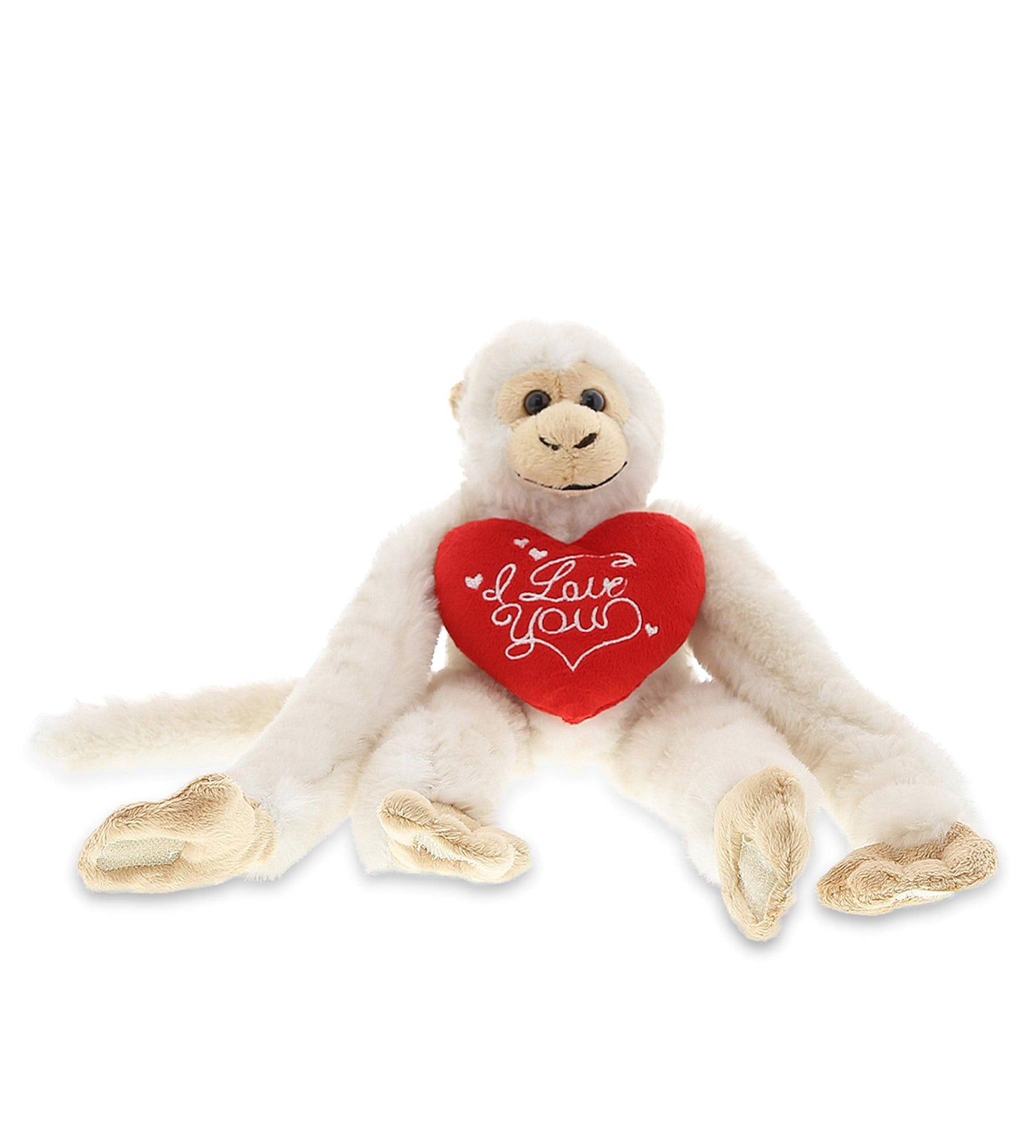 DolliBu I Love You Valentine Plush Hanging Monkey - Cute Stuffed Animal with Red Heart and Name Personalization Gift for Valentines Day, Birthday, Anniversary, Romantic Date - 21 Inches