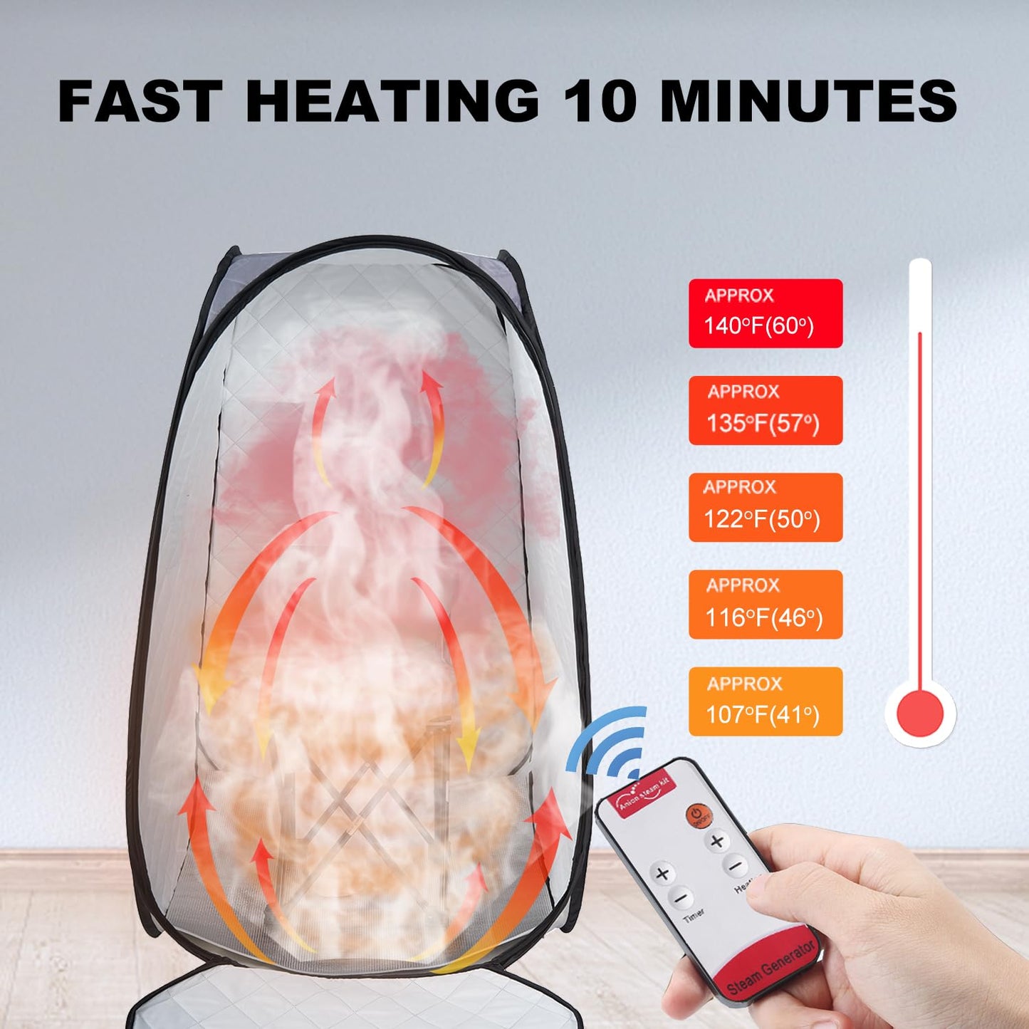Wizzisauna Foldable Portable Steam Sauna, Personal Sauna Tent for Home SPA with 1000w 2.2L Steamer, Folding Chair, Remote Control, Gray