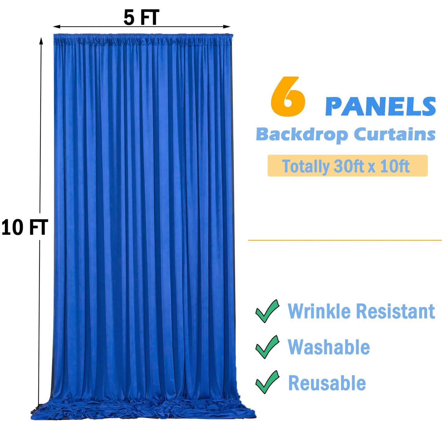 30ftx10ft Wrinkle Free Royal Blue Backdrop Curtains for Party Background, Silky Polyester Photo Backdrop Drapes 6 Panels Back Drop Cloth for Wedding Birthday Photography Baby Shower Decor
