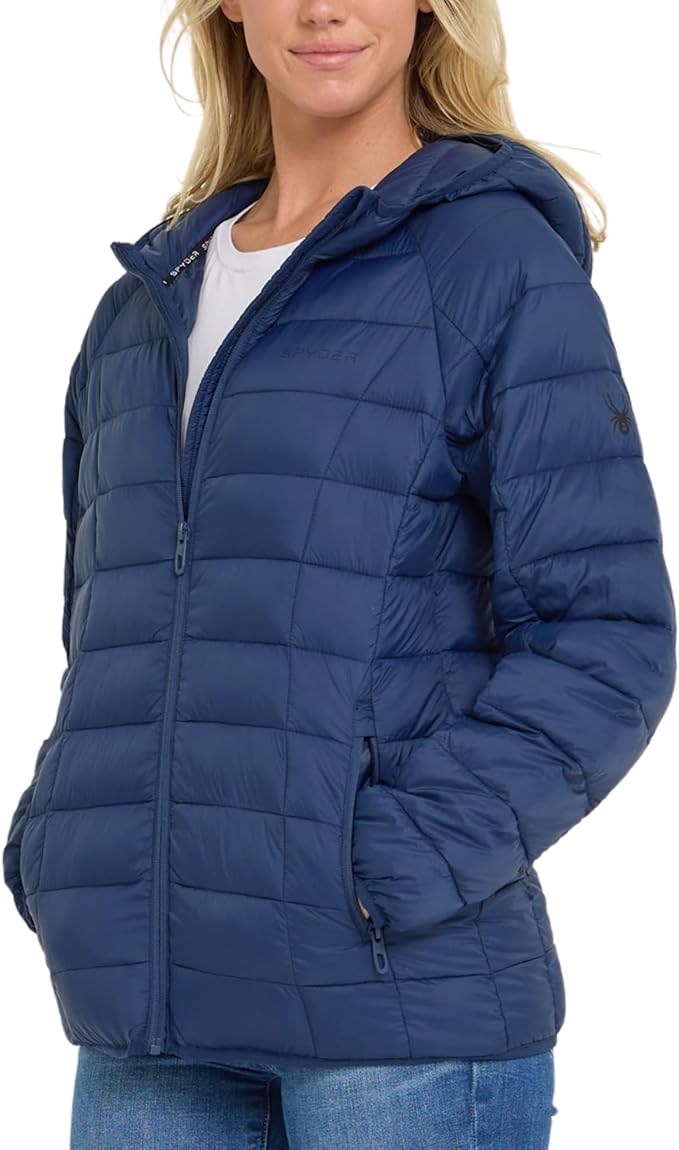 Spyder Packable Puffer Jacket Womens with Hood, Lightweight Full Zip Winter Quilted Womens Puffer Coat