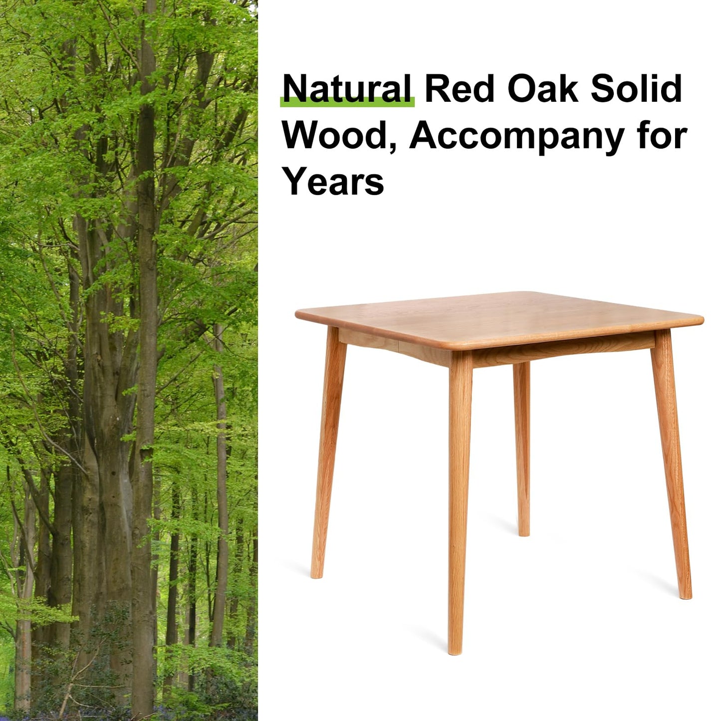 Towood Lifee Square Dining Table 31.5“, Solid Wood Kitchen Table for Small Space, Midcentury Modern Wooden Kitchen Dining Table with Oak Finish, 31.5" L x 31.5" W x 29.5" H, Natural