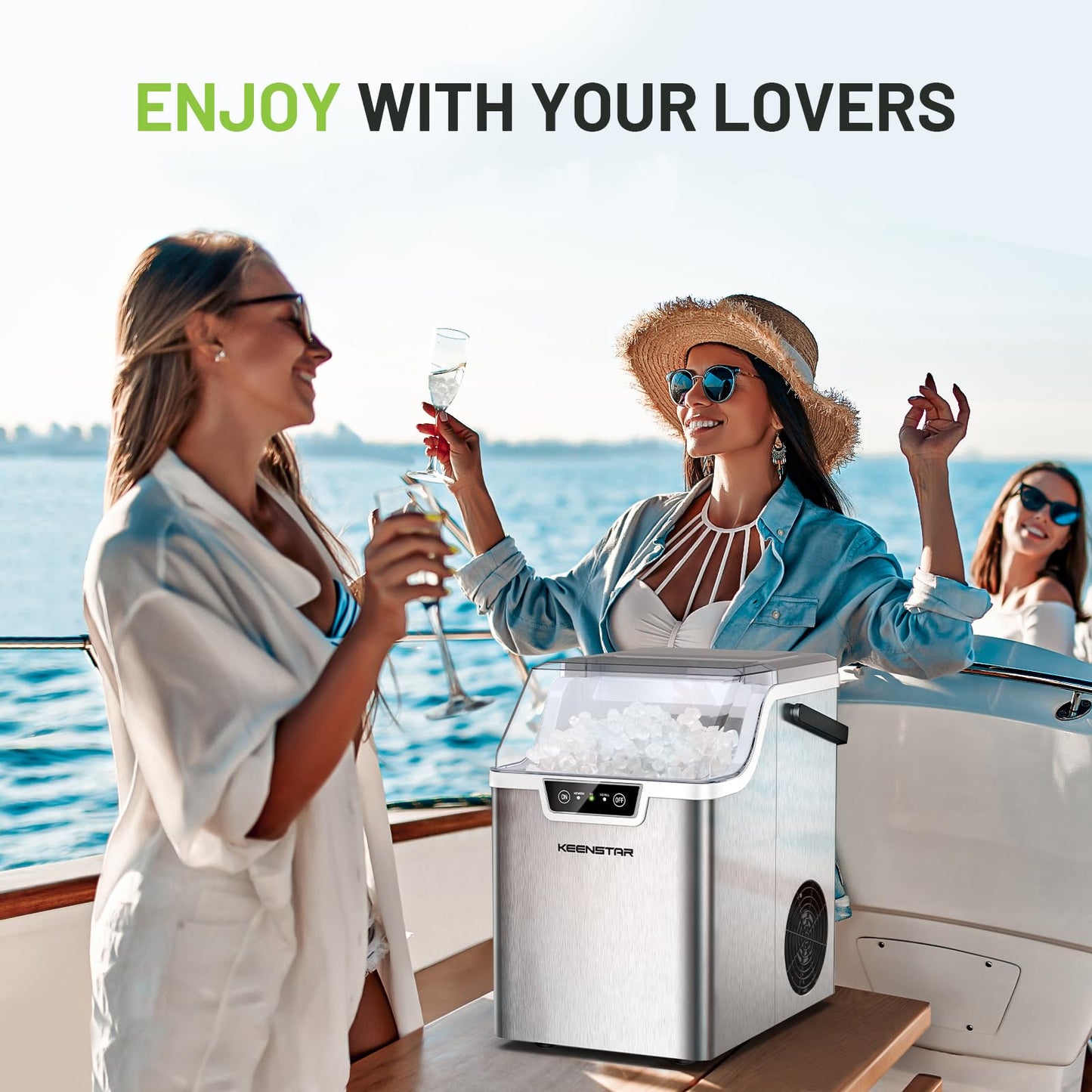 Nugget Countertop Ice Maker With Soft Chewable Ice 40Lbs, Pebble Sonic Ice Machine With Basket And Scoop, Ready In 5 Mins, 40Lbs
