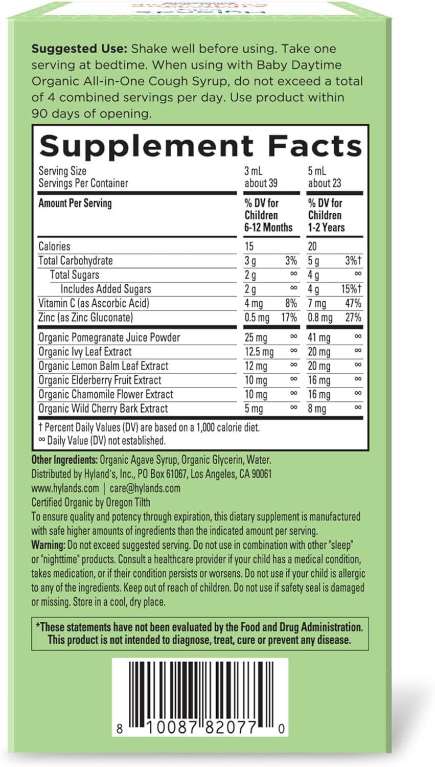 Bundle of Hyland's Baby Organic All in One Cough Syrup Daytime + Baby Organic All in One Cough Syrup Nighttime
