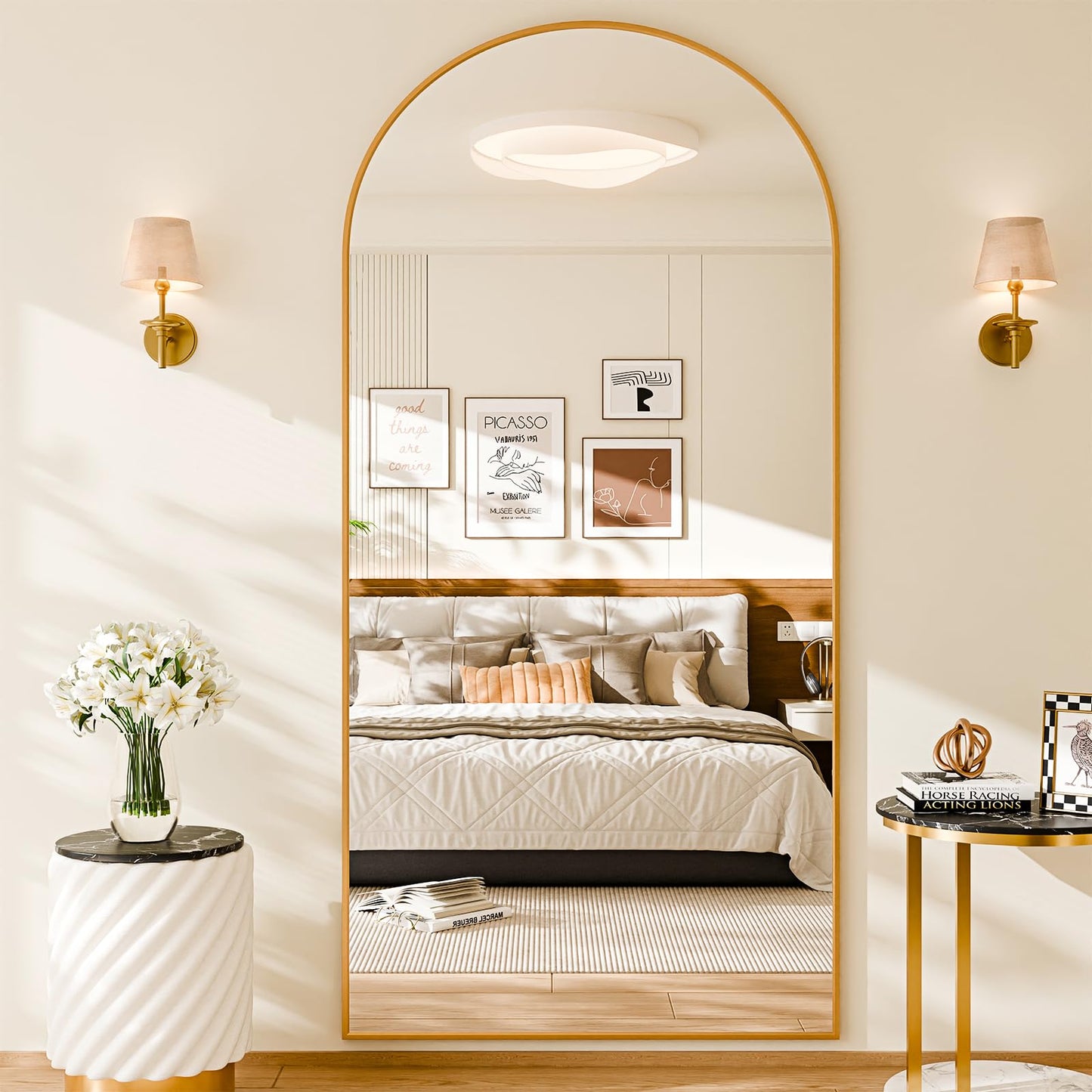 NBGV 76"x34" Floor Mirror Full Length, Arched Full Length Mirror with Stand, Large Full Body Mirrors for Bedroom Living Room or Cloakroom Gold