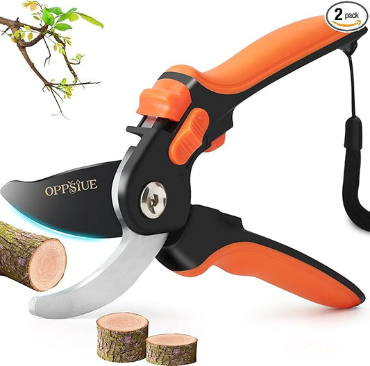 8" Pruning Shears for Gardening, Professional Japanese SK5 Steel Garden Scissors with Teflon Coating, Adjustable 25mm Cutting Range, Safety Lock, Ideal for Branches, Flowers & Bonsai