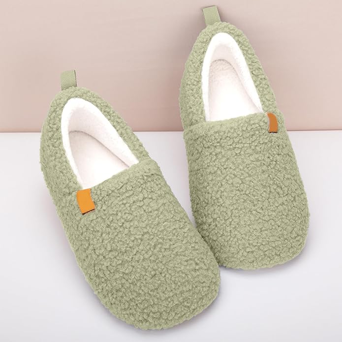 Women's House Slippers Memory Foam House Shoes Cozy Closed Back Slippers with Curly Fleece for Indoor Outdoor