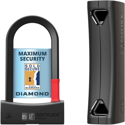 Seatylock Mason Bike U Lock - Patented Heavy Duty Anti Theft Diamond Secure ULock - Ultra Security Bicycle Safety Tool with Keys for City Electric or Mountain Bikes and Scooters (7.1 Inch)
