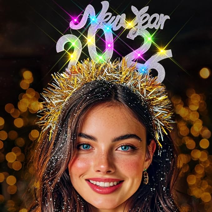 Zoestar Light Up New Year Headband Glowing 2026 Hair Bands Sparkly Festivals Costume Holiday Hair Accessories Women