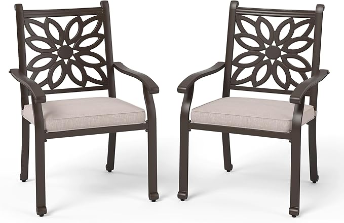 PHI VILLA Outdoor Patio Aluminum Dining Chairs Set of 2, Extra Wide Armrest Stable Chairs with 2.8" Seat Cushion, Casting Frame for All Weather