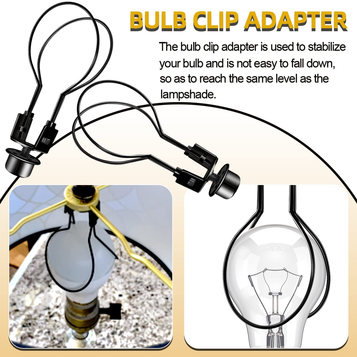 Clip on Lampshade Adapter, Shade Light Bulb Clip Adapter Includes Finial and Lampshade Levellers, Lamp Shade Holder for Clip On Light Bulbs Attaching Finial DIY Lighting Accessories (1 Pcs, Black)