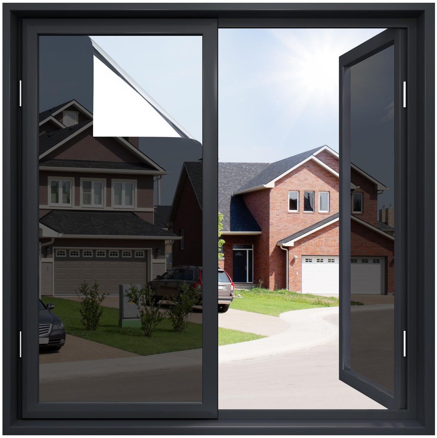 rabbitgoo One Way Window Privacy Film Window Tint for Home, Reflective Mirror Sun Blocking Heat Control UV Protection See Out Not in Office Door Covering, Black Silver, 17.5 in X 6.5 Feet