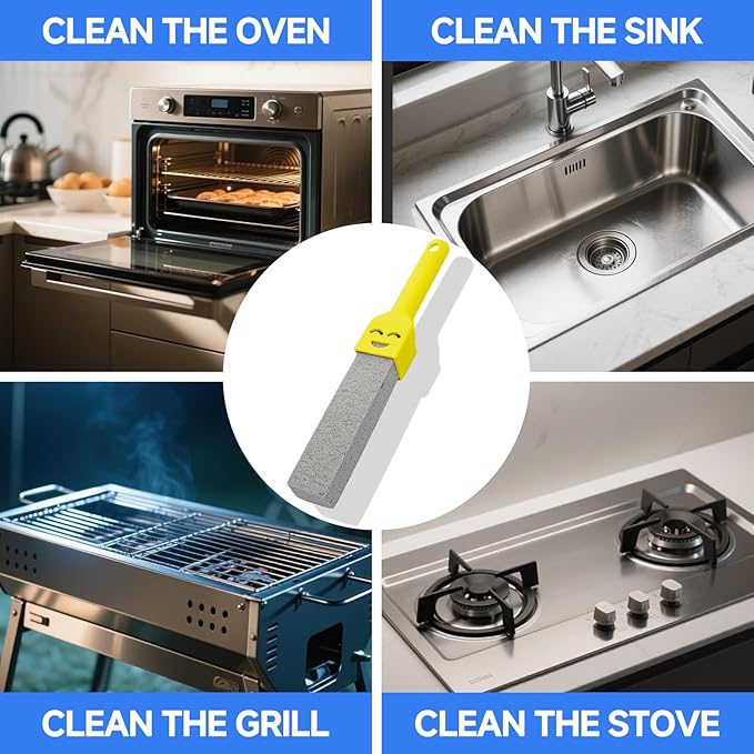 3 Pack Pumice Stone for Cleaning Oven, Cleaning Pumice Stone for Stove, with Extra Long Reusable Handle Replacement Heads, Stick Cleaner for Cleaning Kitchen Stains and Hard Water Rings