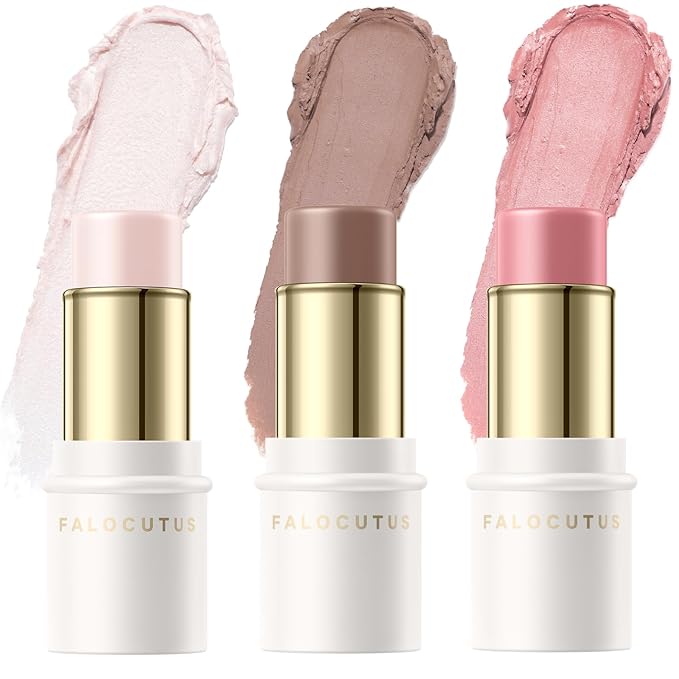 3 Pcs FAIR-COOL Contour Stick Set,Cream Blush & Highlighter Bronzer Pen,Long Lasting & Smooth Natural Face Contouring Illuminator,Professional Makeup Kit for All Skin