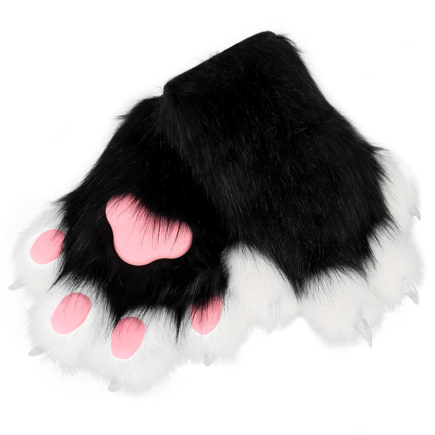 hbbhml Faux Fur Plush Furry Cat Claw Gloves Fursuit Animal Fox Paws Mittens Halloween Cosplay Costume Accessories for Adult